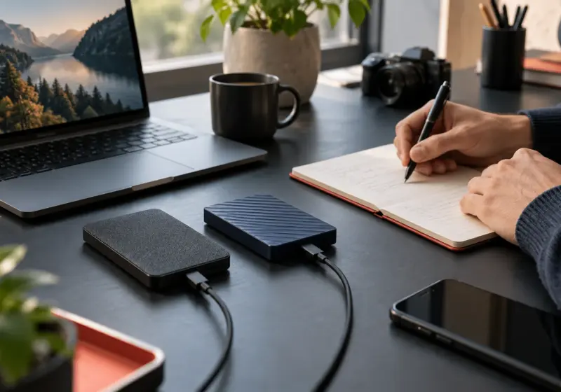External storage devices on a desk