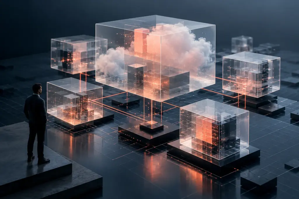 A glass network representing connected computing resources