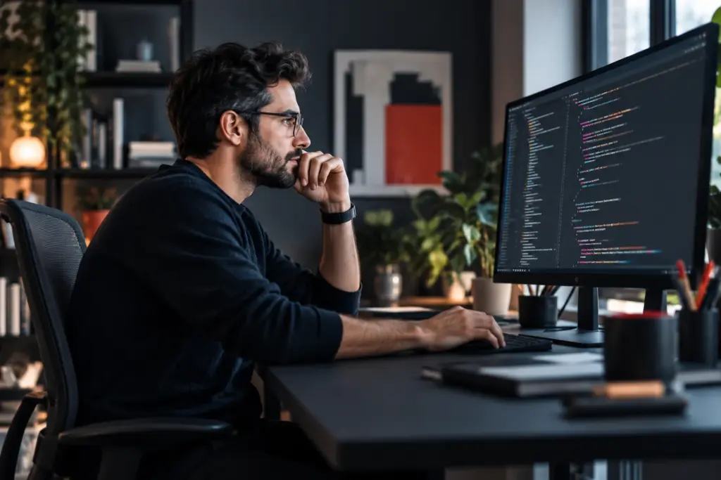 A developer working at a computer