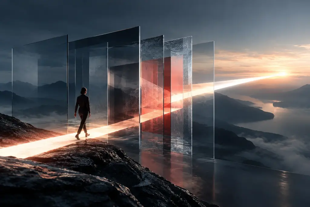 A focused light path through a layered structure