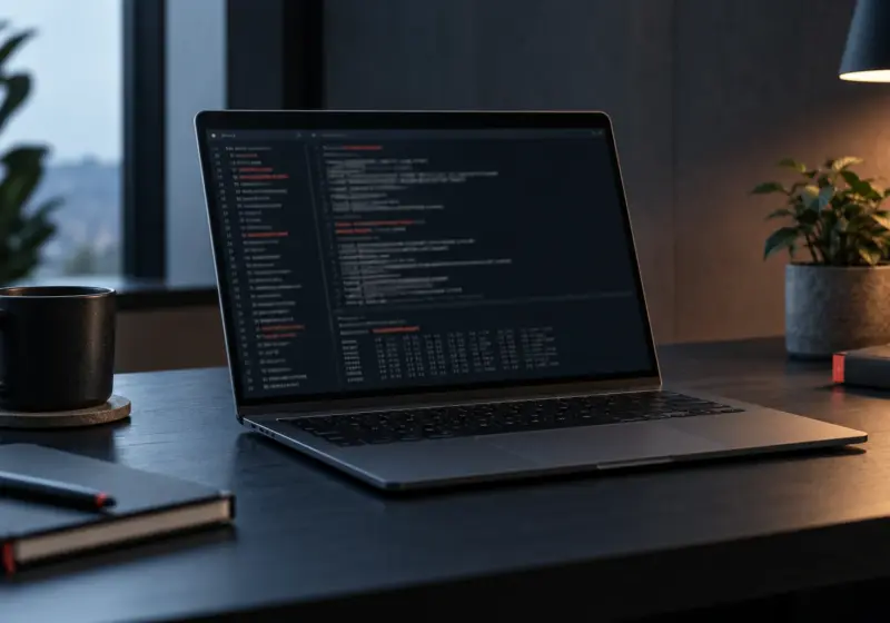 A laptop displaying a generic terminal interface