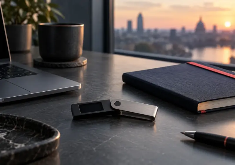 A hardware wallet on a desk